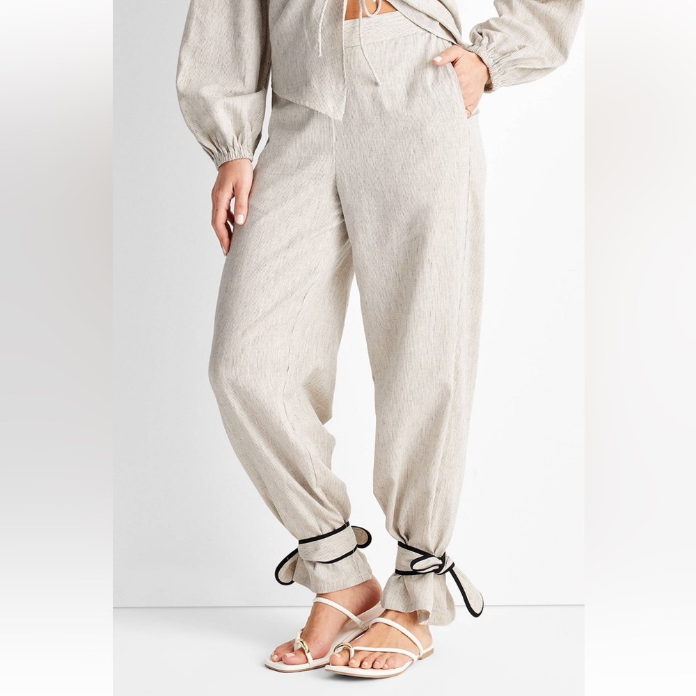 Women's Pinstripe Ankle Tie Pants, Size:Xxs